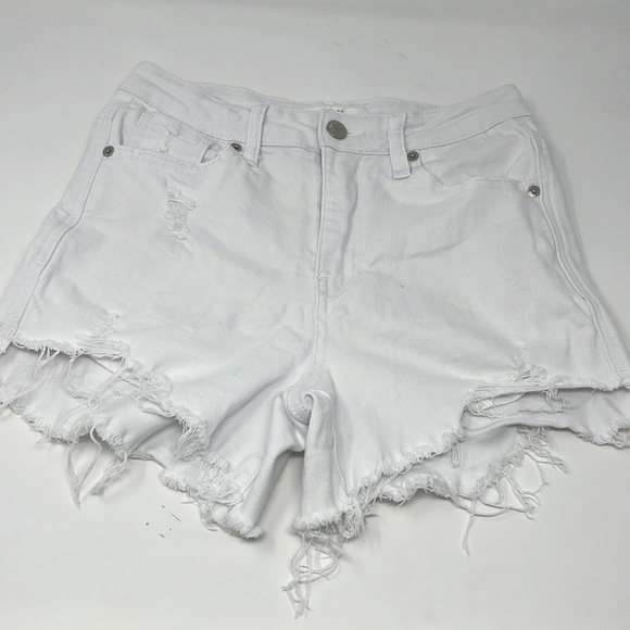 RISEN White High Waisted Distressed Raw Hem Shorts small - Picture 3 of 9